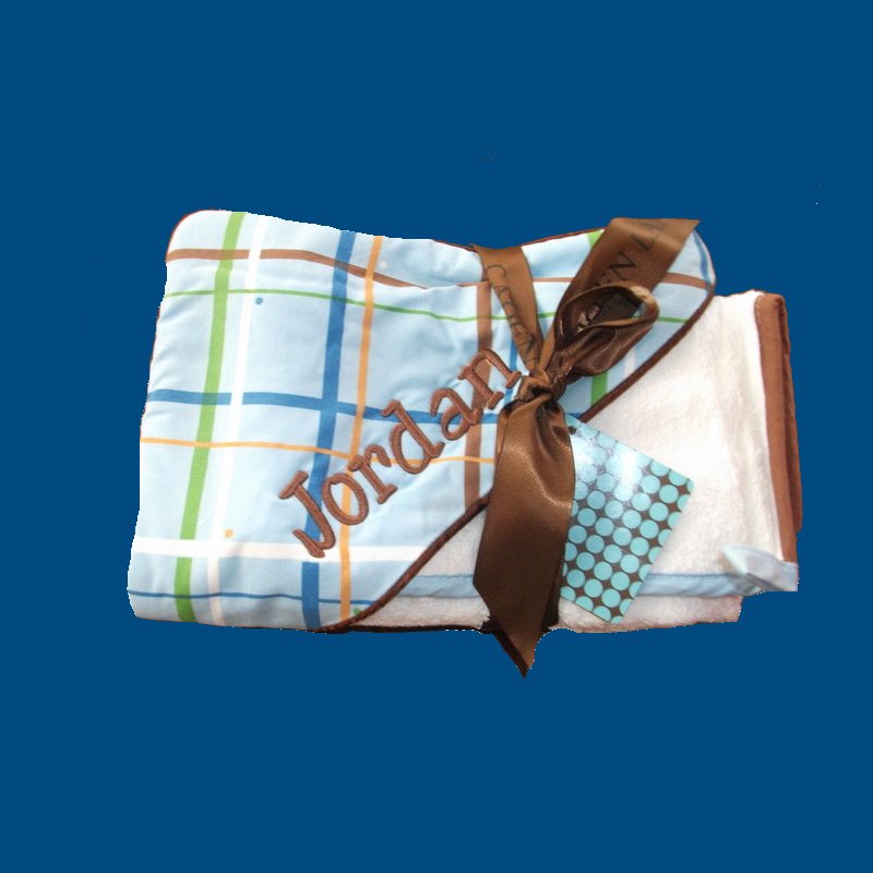 Embroidered Boutique Plaid Hooded Towel