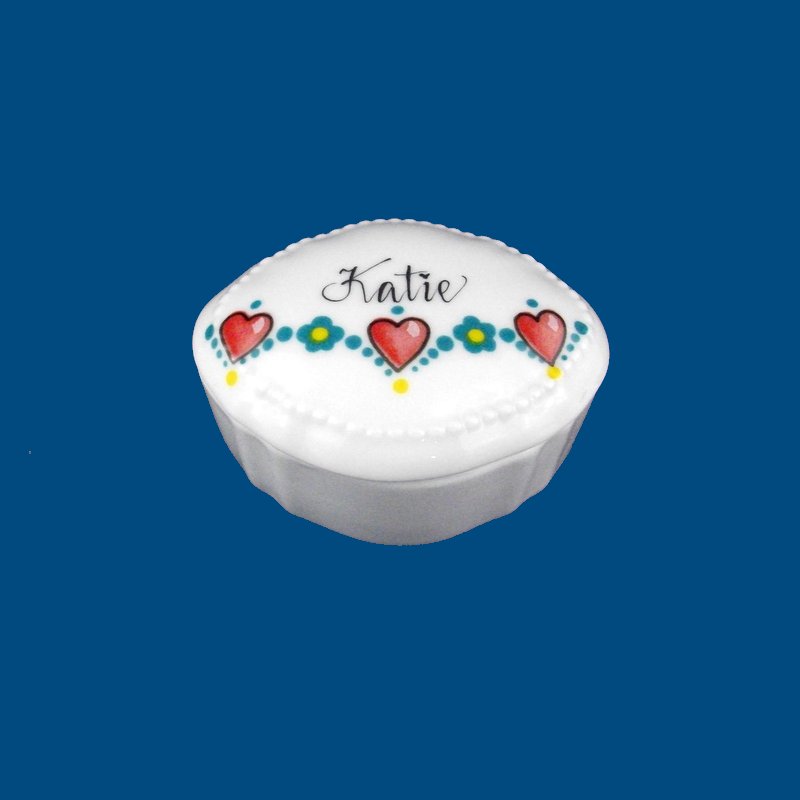 Oval Valentine Trinket Box with Hearts