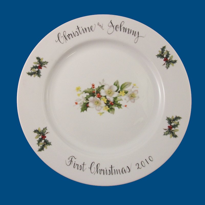 Christmas Plate with White Rose