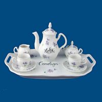 Personalized Hand Painted Porcelain Mini Tea Set w Lavendar Wildflowers