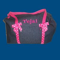 Personalized Large Denim  Duffle Bag (Pink)
