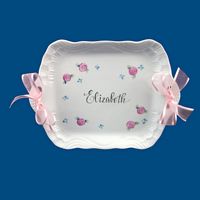 Ribbon  Perfume Tray with Hand Painted Cabbage Rose(New Design)