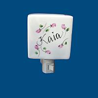 Personalized Hand Painted Porcelain Child's Nightlight with Floral Design*