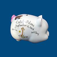 Personalized Hand Painted  Piggy Bank with Zoo Animals*