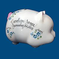 Personalized Hand Painted  Piggy Bank with Blue Flowers*