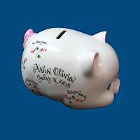 Personalized Hand Painted  Piggy Bank with Rosebud Design*