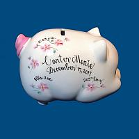 Personalized Hand Painted Piggy Bank with Pink Flowers*