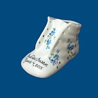 OUT OF STOCK-Personalized Hand Painted Porcelain Baby Shoe with Blue Flowers*