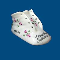 OUT OF STOCK-Personalized Hand Painted Porcelain Baby Shoe with Rosebuds*