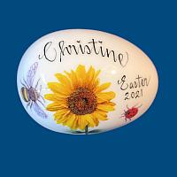 Personalized Hand Painted Porcelain Easter Egg with Sunflower and Ladybug