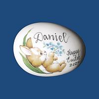 *NEW*Personalized Hand Painted Easter Egg -Bunny with Blue Flowers