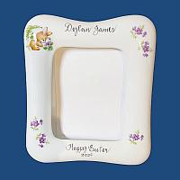 Personalized Hand Painted Porcelain Easter Picture Frame with Bunny and Violets