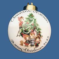 Personalized White Porcelain Christmas Ball with Kids Caroling