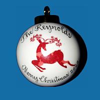 Personalized Hand Painted Porcelain Christmas Ball with Red Reindeer Design