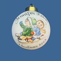 Personalized Hand Painted Porcelain Christmas Ball with Kids on Sled