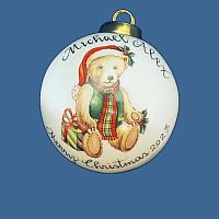 Hand Painted Personalized  Christmas Ball w/Baby Bear