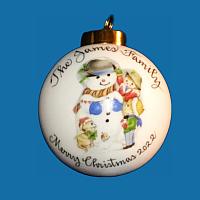 Personalized Hand Painted Porcelain Christmas Ball w/ Snowman and Kids