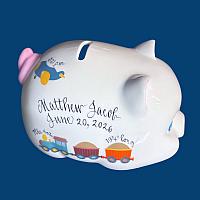 *NEW DESIGN* Personalized Hand Painted  Piggy Bank with Transportation Design