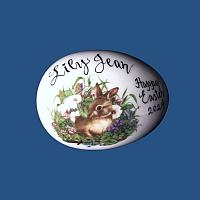 Personalized Hand Painted Porcelain Easter Egg- Bunny with Flower Garden