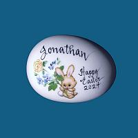 Personalized Hand Painted Easter Egg -Bunny with Wildflowers