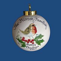 *NEW DESIGN* Personalized Christmas Ball with Robin and Holly Design