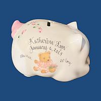 **NEW DESIGN**Personalized Piggy Bank with Pink Teddy Bear