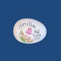 *NEW*Personalized Hand Painted  Easter Egg with Resting Bunny and Pink Tulip