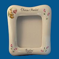 *NEW Personalized Hand Painted Porcelain Easter Picture Frame with Bunny and Tulip