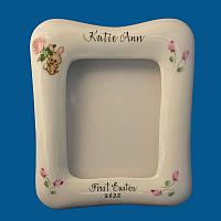 *NEW Personalized Hand Painted Porcelain Easter Picture Frame with Bunny and Rose