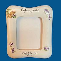*NEW Personalized Hand Painted Porcelain Easter Picture Frame with Bunny and Violets