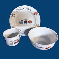 *NEW DESIGN*Personalized Hand Painted Porcelain Baby Dish Set with Transportation