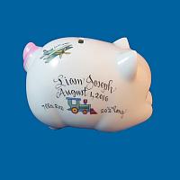 Personalized Hand Painted  Piggy Bank with Transportation Design*