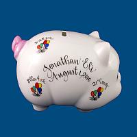 Personalized Hand Painted  Piggy Bank with Balloon Design*