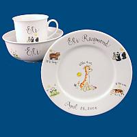 Personalized Hand Painted Porcelain Baby Dish Set with Zoo Animals*