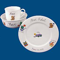 Personalized Hand Painted Porcelain Baby Dish Set with Toy Design*