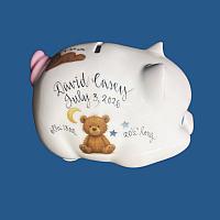 *NEW DESIGN* Personalized Hand Painted Piggy Bank with Teddy Bears