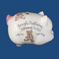 *NEW DESIGN* Personalized Hand Painted Piggy  Bank with Teddy Bears