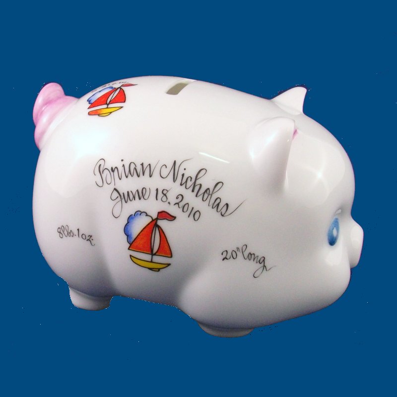 Personalized Hand Painted  Piggy Bank with Sailboat Design*