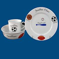 Personalized Hand Painted Porcelain Baby Dish Set with Sports Design*