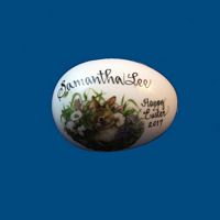 Personalized Hand Painted Porcelain Easter Egg- Bunny with Flower Garden