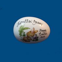 Personalized Hand Painted  Easter Egg with Bunny with Purple Flower
