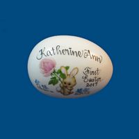 Personalized Hand Painted  Easter Egg with Bunny with Rose