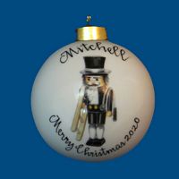 Personalized Hand Painted Porcelain Christmas Ball with Chimney Sweep Nutcracker