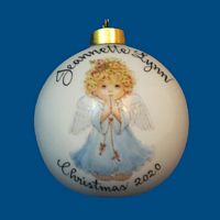 Personalized Hand Painted Porcelain Christmas Ball with Praying Angel