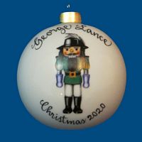 Personalized Hand Painted Porcelain Christmas Ball with Robinhood Nutcracker