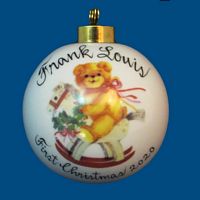 Personalized Hand Painted Christmas Ball with Teddy Bear on Rocker
