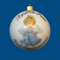 Personalized Hand Painted Porcelain Christmas Ball with Blue Angel