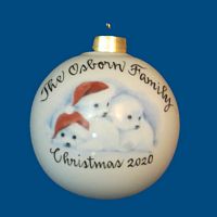 Personalized Hand Painted Porcelain Christmas Ball w/ Baby Seals