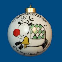 Personalized Hand Painted Porcelain Christmas Ball with Whimsy Reindeer