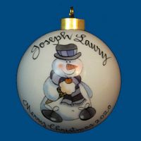 Personalized Hand Painted Christmas Ball with Snowman Eating Ice Cream